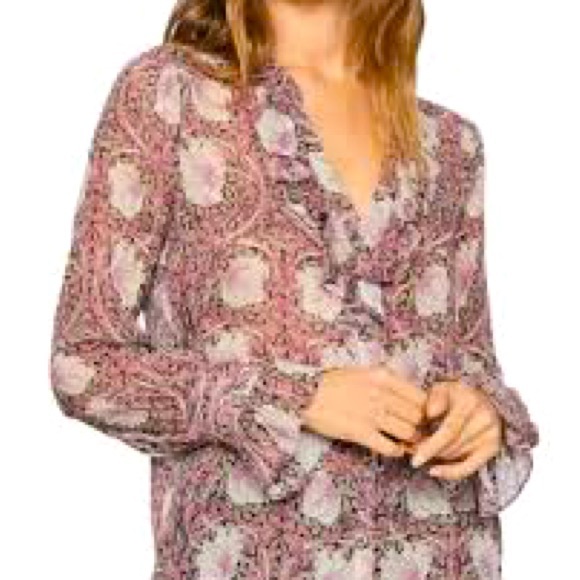 PAIGE 100% Silk Arianne Blouse with Pink, Mauve, and Brown - Picture 2 of 14